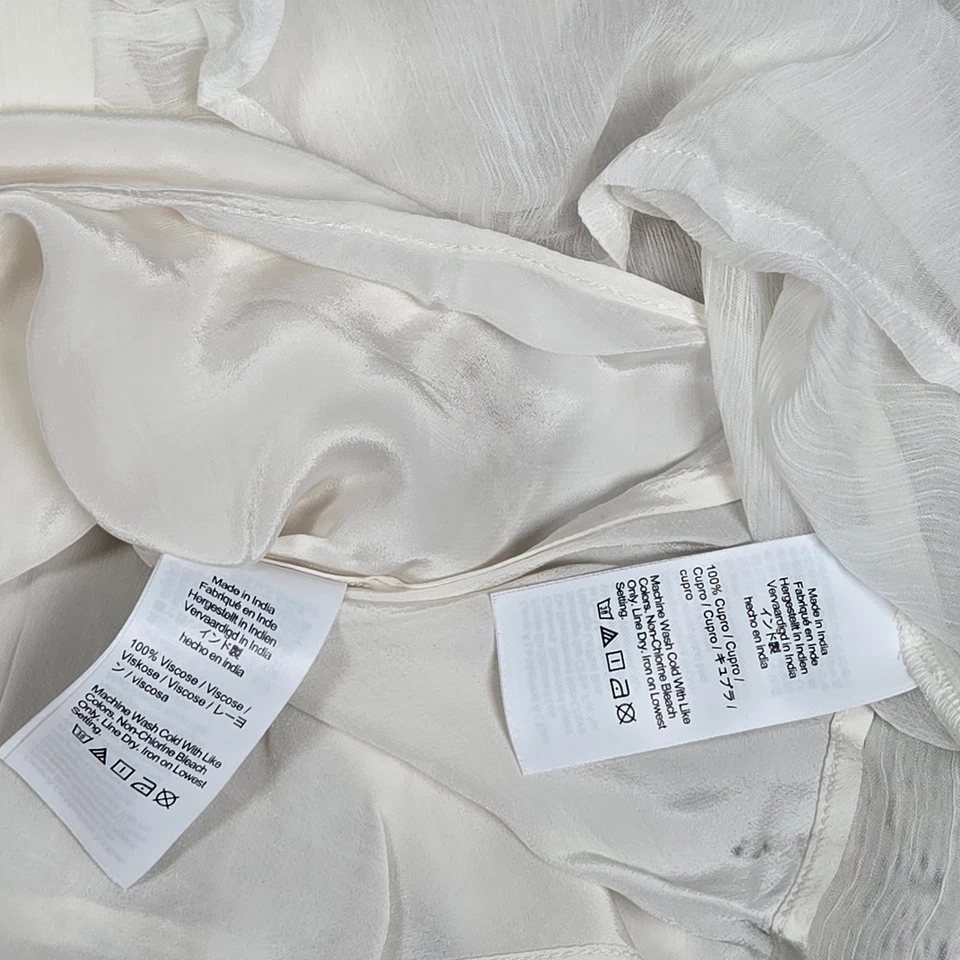 J. Camisa Crew Volantes Abotonada en Gasa Arrugada en Marfil 12 Nueva Con Etiquetas Foto 4 de 4