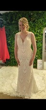 Louise Bentley Ivory Lace Sleeveless V Neck Column/Sheath Wedding Dress 12