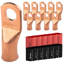 10pcs 1/0 AWG Battery Lugs with 3/8" Stud  12 Heat Shrink Tubes - Heavy Duty