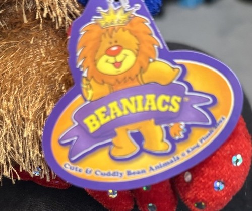 2002 King Plush Beaniacs Reindeer Tags Christmas Holiday Sequin Red Green Moose - Picture 3 of 6