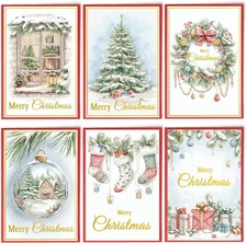 24 Assorted Christmas Cards with Envelopes - Gold Foil Glitter Watercolor