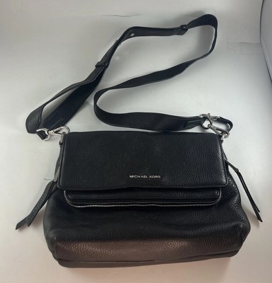 Michael Kors Ezra Messenger Bag Crossbody Purse Black Pebbled Leather