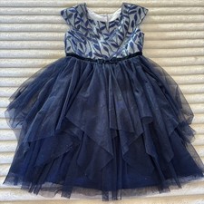 Girls Navy Blue Sparkle Tulle Layered Cap Sleeve Special Occasion Dress size 8
