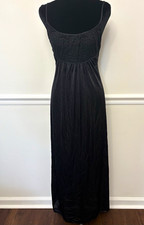 Vintage 60s 70s Sears Black Lace Bodice Nylon Maxi Nightgown Size Large