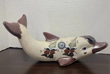 Tonala Pottery ~Dolphin~handcrafted Mexican Folk Art Pottery Signed 13.5” Long