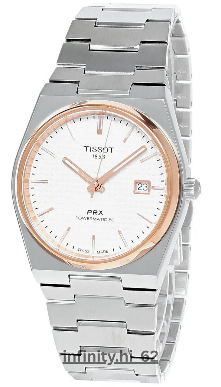 Rose Gold Man's Dial Watch T137.407.21.031.00 40mm PRX Tissot Silver Powermatic - vintagewatches.pk