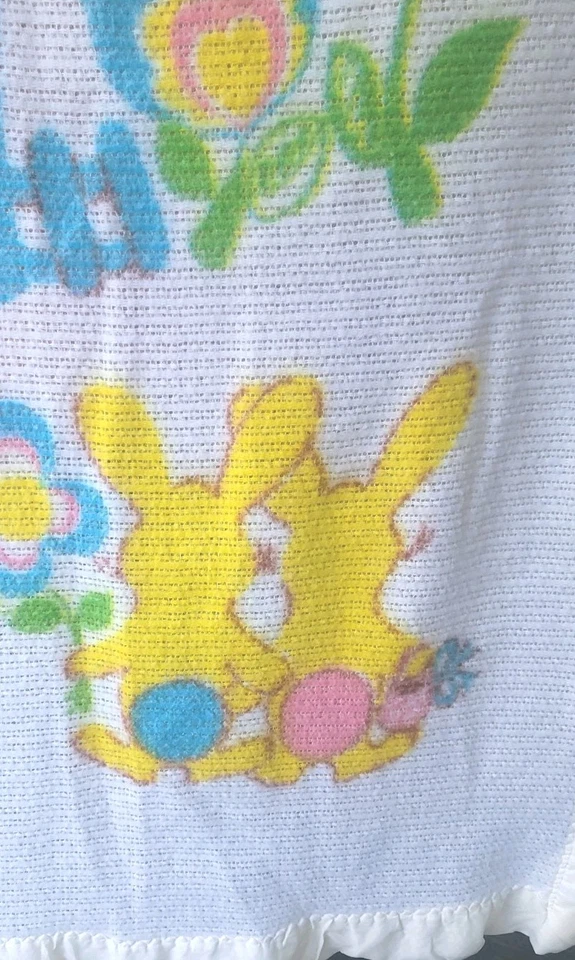 Manta bebé tejido gofre vintage satinado conejo acrílico bebé morgan Foto 2 de 4