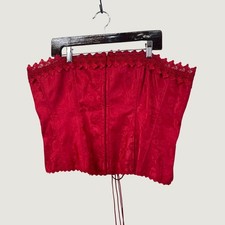 Frederick's of Hollywood Corset Top 42 Red Floral Jacquard Lace Up Coquette Y2K