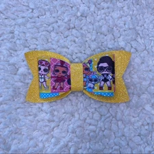 Doll Faux Leather Glitter Yellow Bow Medium