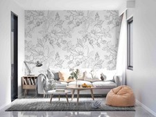 3D Tree Floral Leaf Fruit Gray Self-adhesive Removeable Wallpaper Wall Mural 359