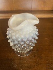 Hobnail Opalescent White Fluted Vase 3 1/2 inches
