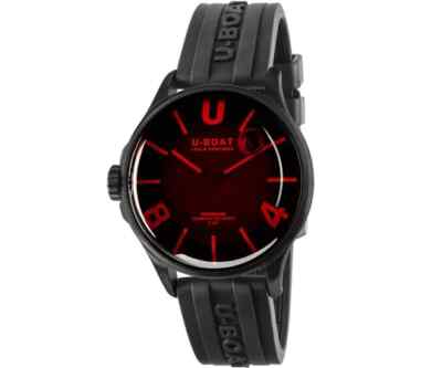 New U-Boat Darkmoon Red Glass PVD Rubber Strap Men's Watch 9306