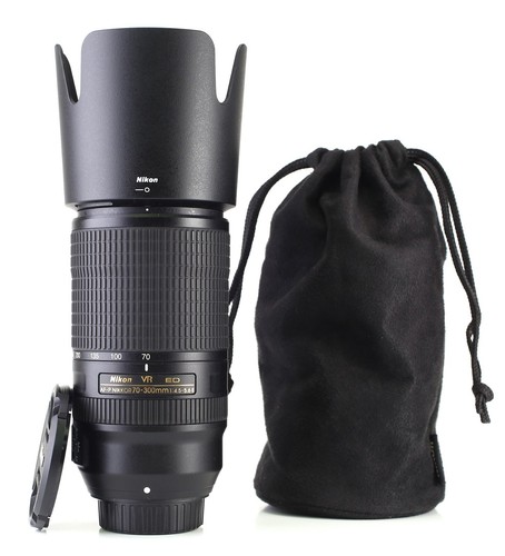 Nikon AF-P 70-300mm F4.5-5.6 E ED VR Telephoto Zoom Lens F&R Cap & Hood