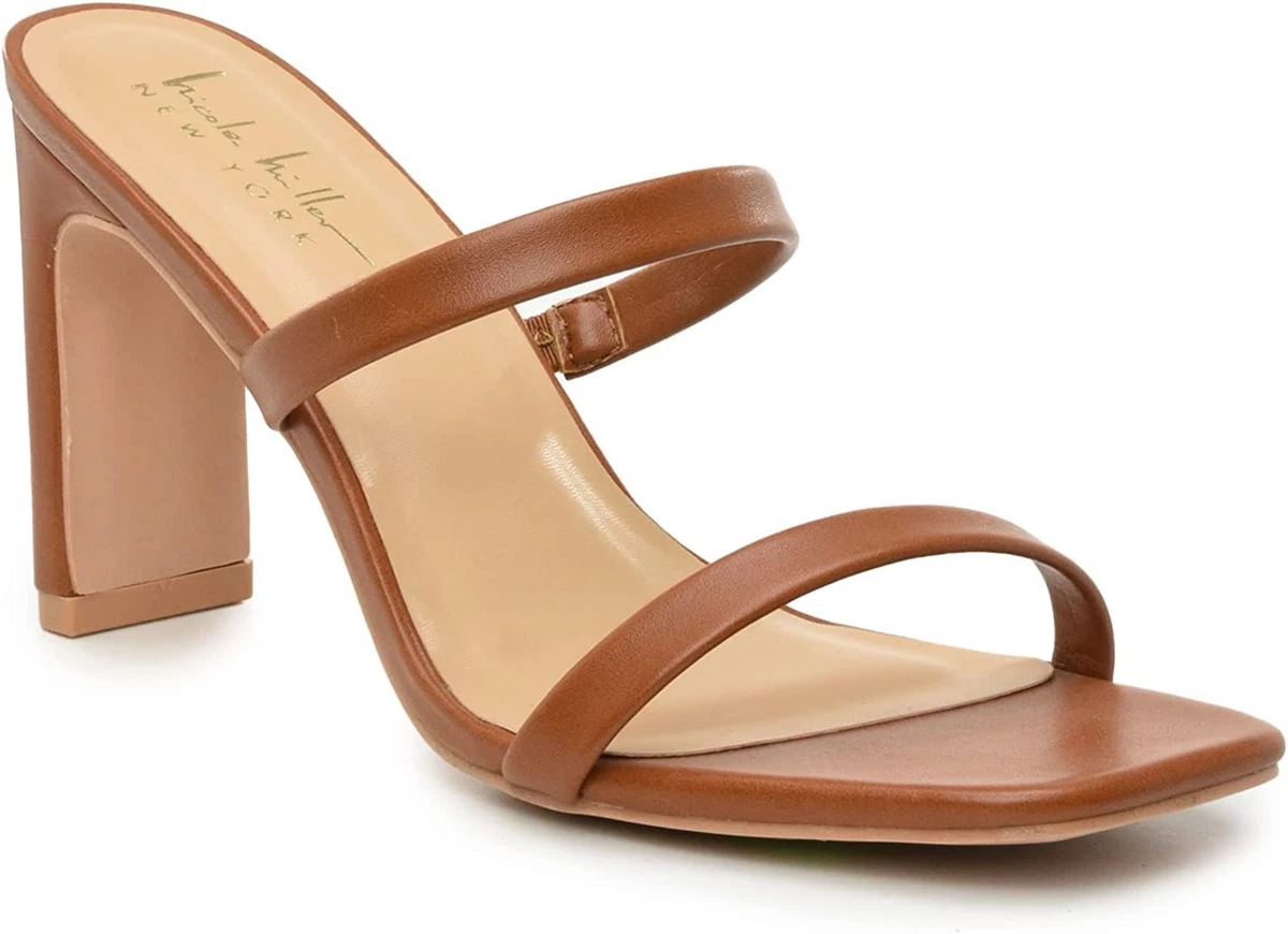 Nicole Miller Womens Heeled Sandals Stylish Two Strap High Heel Slip on
