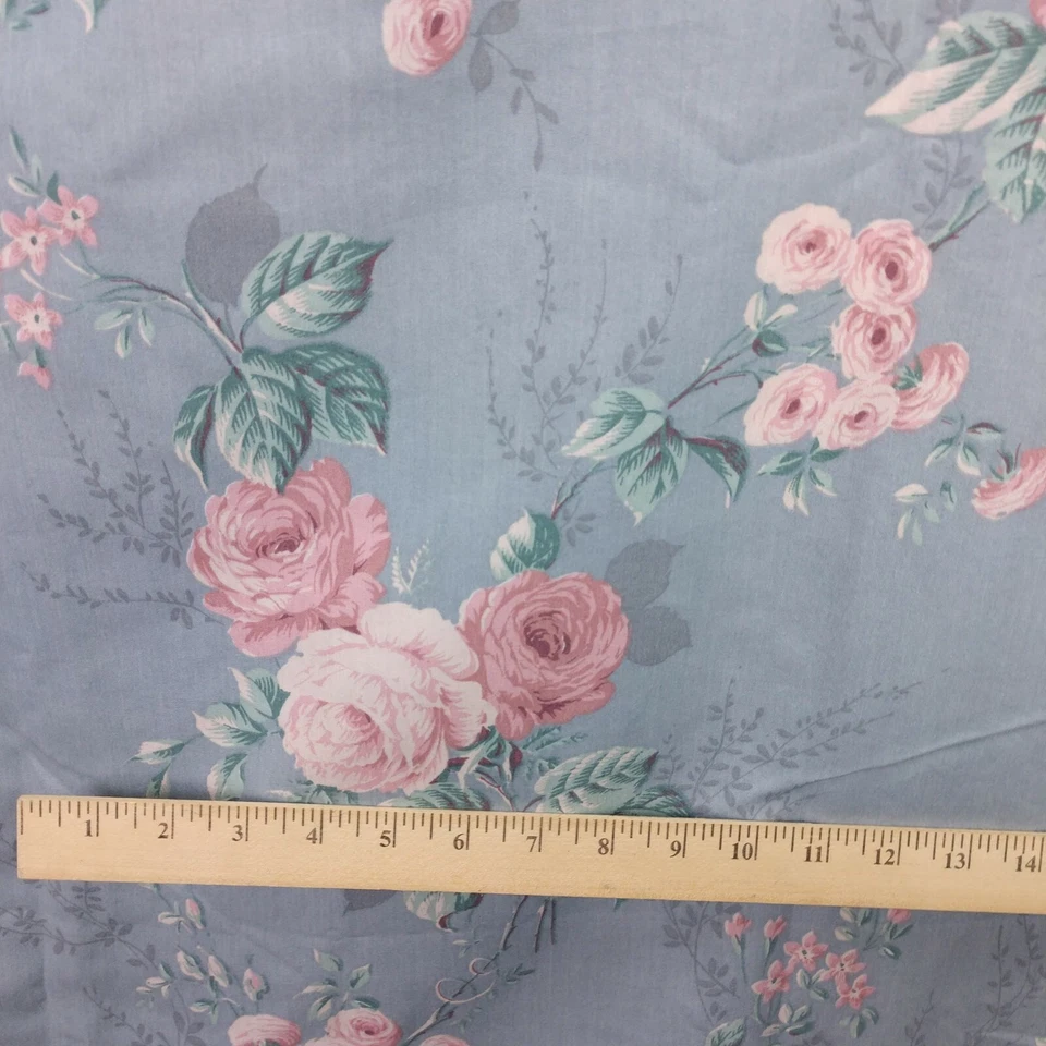 Panel Cortina Vintage Burlington Caricias Azul Polialgodón Rosas Tela Extra Largo Foto 2 de 4