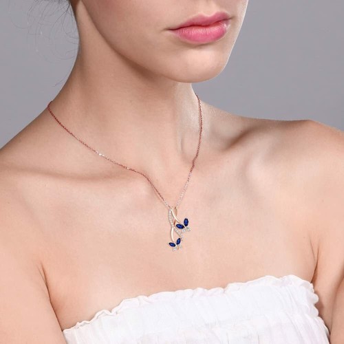 18K Gold Plated 925 Silver Marquise Sapphire Butterfly Infinity Pendant Necklace - Picture 3 of 7
