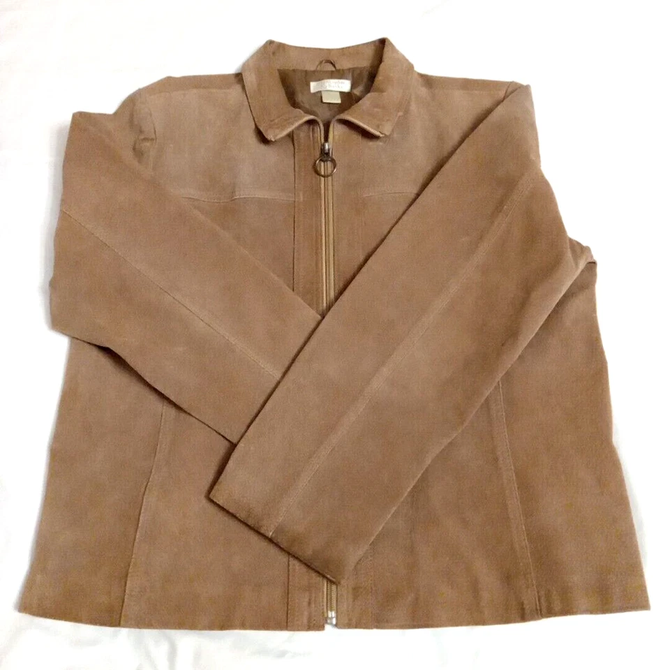 Chaqueta Bomber De Colección Y2K Christopher & Banks Marrón Gamuza Para Mujer Longitud Media Foto 3 de 4