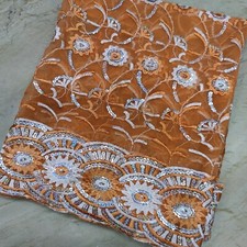 Indian Vintage Dupatta Scarf Sequin Beaded Hand Embroidery Georgette Veil Stole