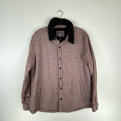 GRIZZLY GRIPTAPE Mens X Large Sherpa Lined Shirt Jacket Button Shacket Red Speck