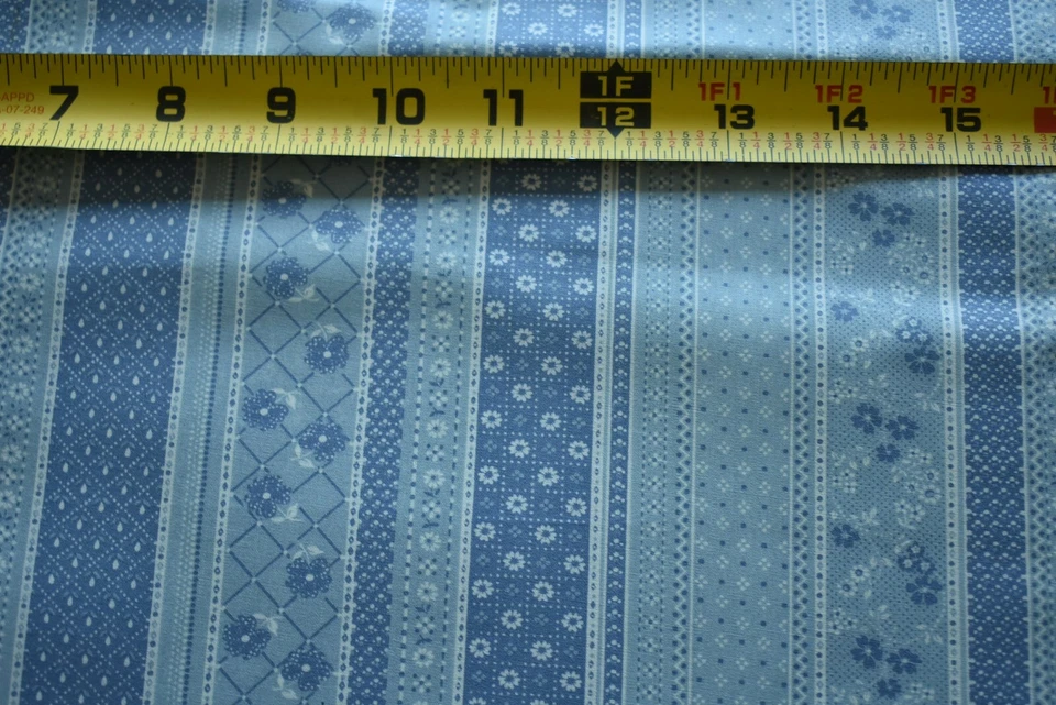 35" Long, Vintage, Dusty-Blue Quilt Floral-Stripe, Concord/Joan Kessler,N5361 - Image 4 of 4