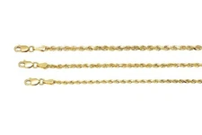 Solid 10k Yellow Gold 2mm-3mm Diamond Cut Rope Chain Pendant Necklace Sz 16"-30"