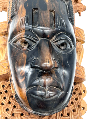 Idia Queen Mother African Hardwood Tribal Hand Carved Detailed Mask - Picture 12 of 23