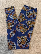 OS LuLaRoe One Size Leggings Paisley Tiger on Dark Navy Blue Rare NWT 460