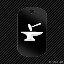 Hammer and Anvil Keychain GI dog tag engraved many colors blacksmith