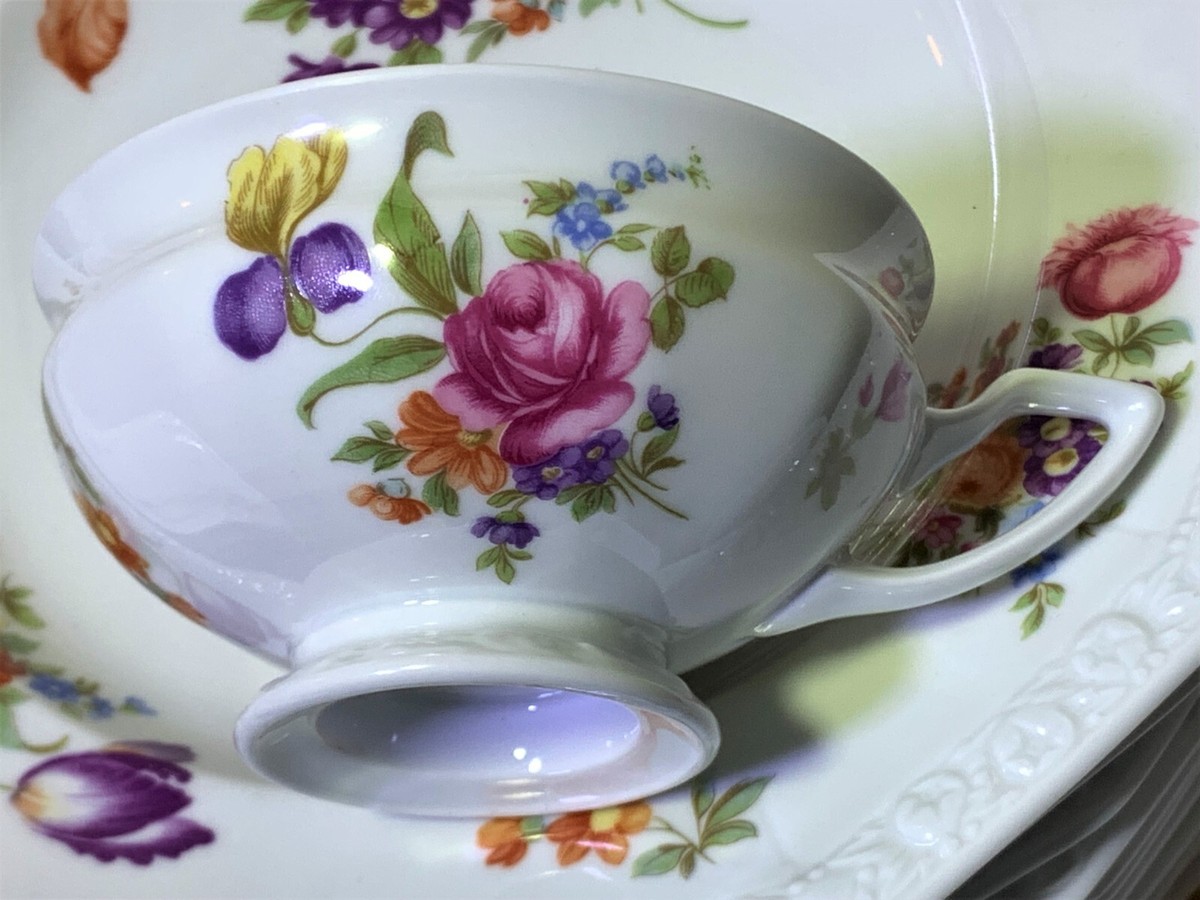 ROSENTHAL CONTINENTAL MARIA FLORAL V, 92 PCS - 12 COMPLETE PLACE