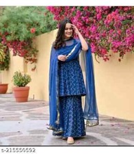 Indian Bollywood Style Woman Party Wear Beautiful Kurti Sharara Dupatta Set