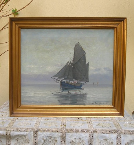 Lauritz Sorensen (1882) Calm Waters at Dusk. Fine 1930s salon oil.