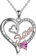 Sister Pendant Sterling Silver "I Love You Forever" Necklace Birthstone Jewelry