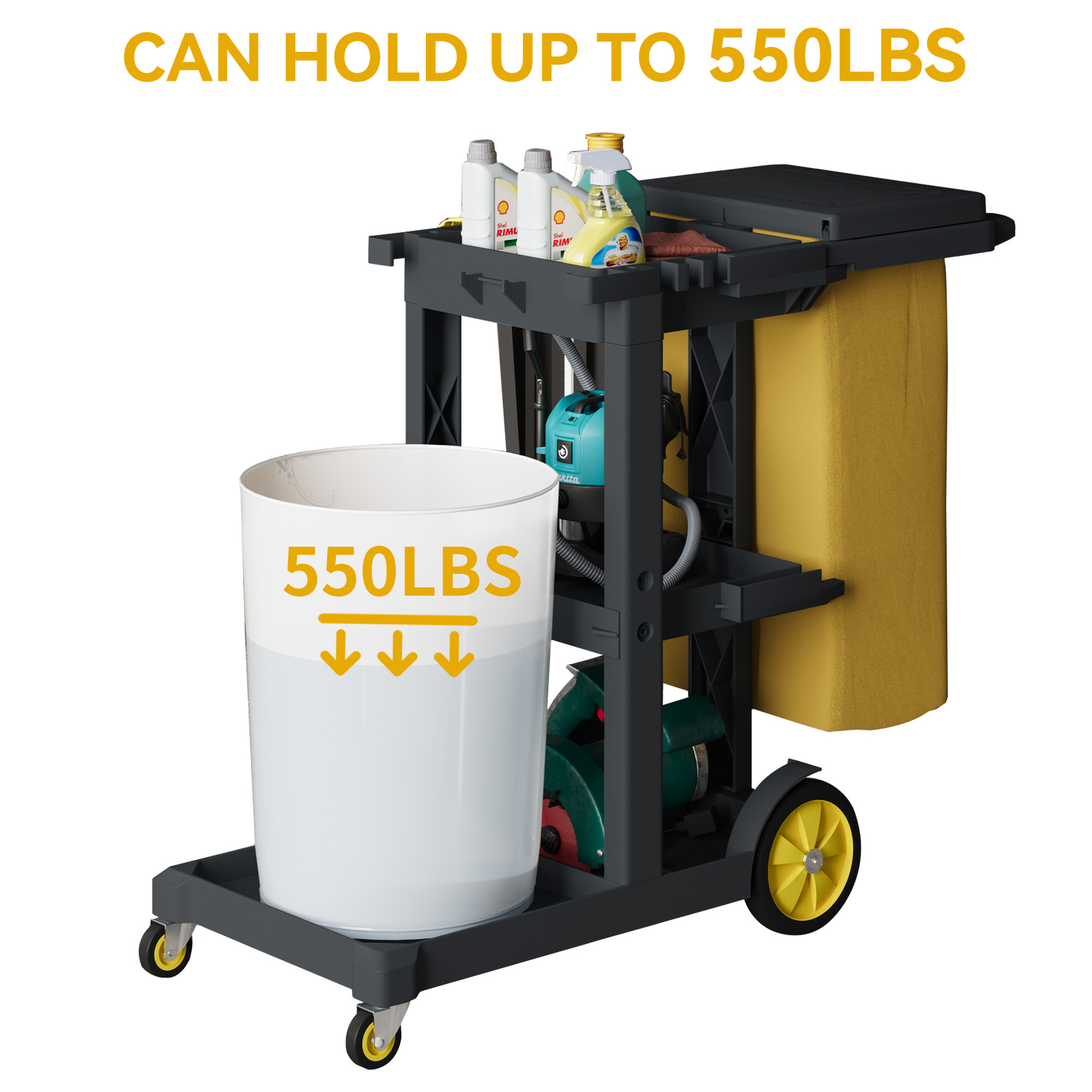 HOMIFLEX Cleaning Cart 3-Shelf Commercial Traditional Janitorial Cart w/PVC Bag