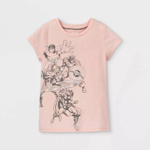 Girls' Marvel Team Cap Sleeve Graphic T-Shirt Peach Orange