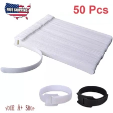 50Pcs Cable Straps Black Wire Cord Hook Loop Ties Reusable Fastening Organizer