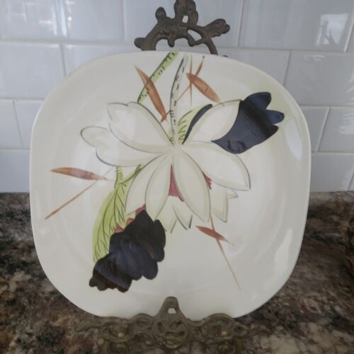 Red Wing Hand Painted Lotus Pattern 10.5" square Dinner plate Great Shape 1950's - Zdjęcie 1 z 4
