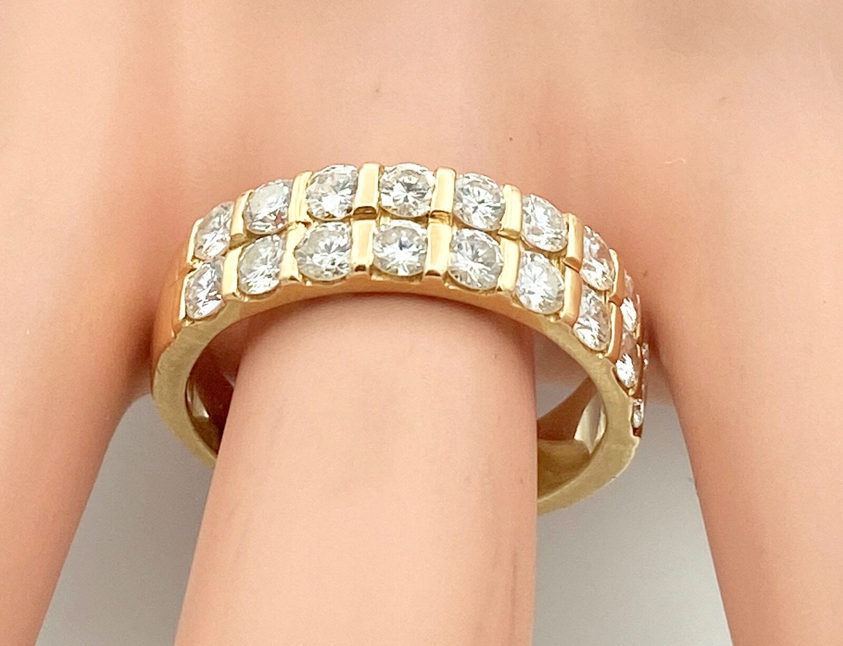 Bague Alliance Or 18 Carats Jaune - Diamants 1,80 Carat - Poids 3,72 G - Taille 51 - Occasion
