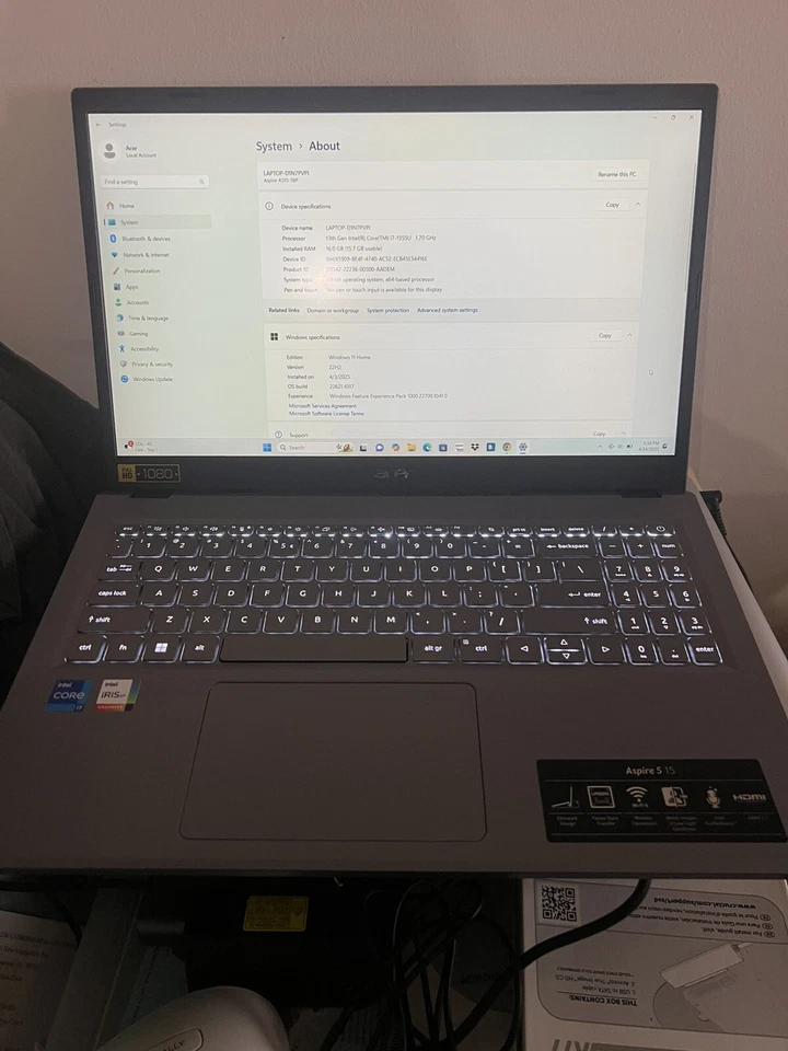 Acer 15.6" Aspire 5 Laptop Intel Core i7-1355U 16GB 1TB SSD  + FREE EXT DVD  WR - Image 2 of 4