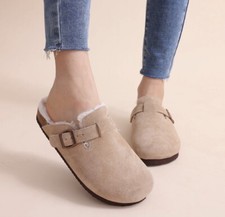 Faux suede Clog Slippers Fluffy Warm Cork Mules Size: 7 UK Birkenstock Dupe