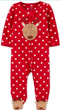 Carter's Just One You Baby Reindeer Fleece Footed Pajamas NWT Sz 3M Red / White