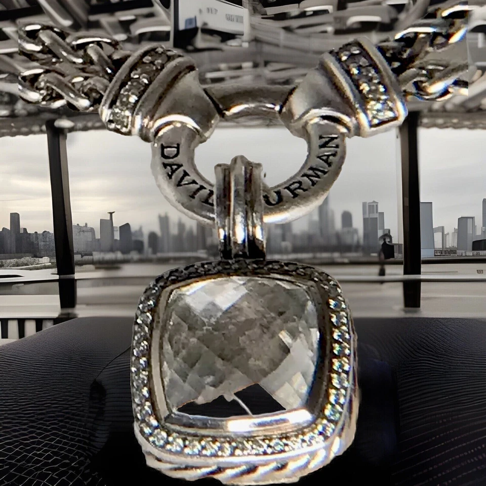 Colar David Yurman diamante corrente dupla trigo 0,22 CTW prata esterlina 16" de comprimento - Imagem 2 de 4