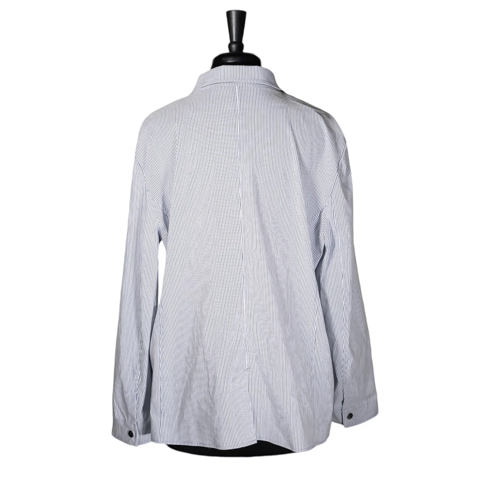 Chico's Womens Jacket Blue White Striped Snap Button Stretch Lightweight 3 XL/16 - Image 2 of 4