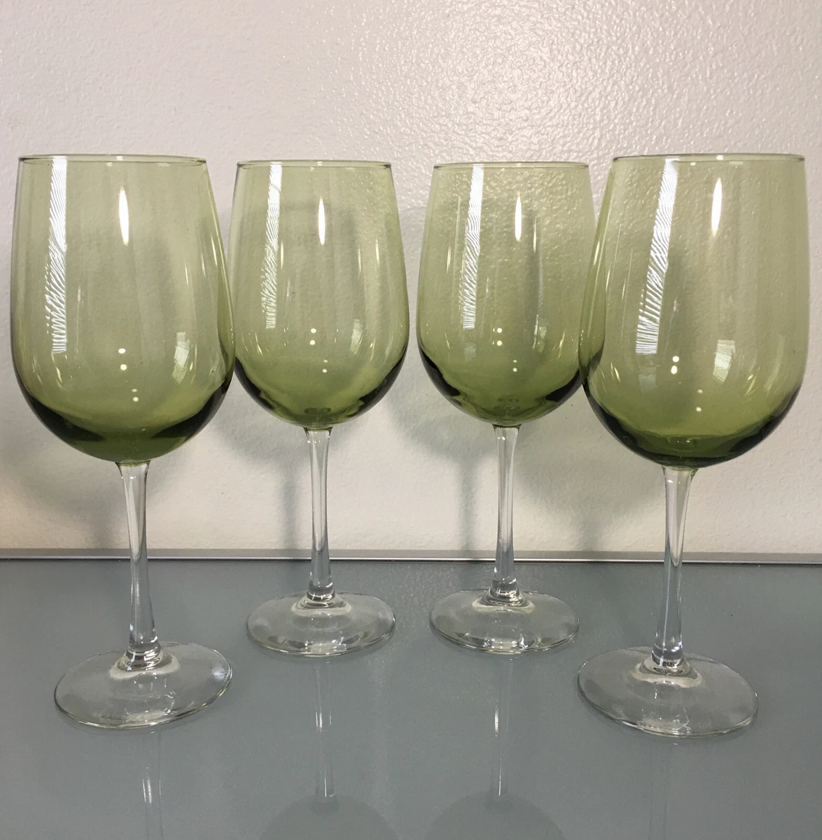 Set Of 4 Olive Green Wine Glasses Long Stem Impressive 9” Tall Goblets