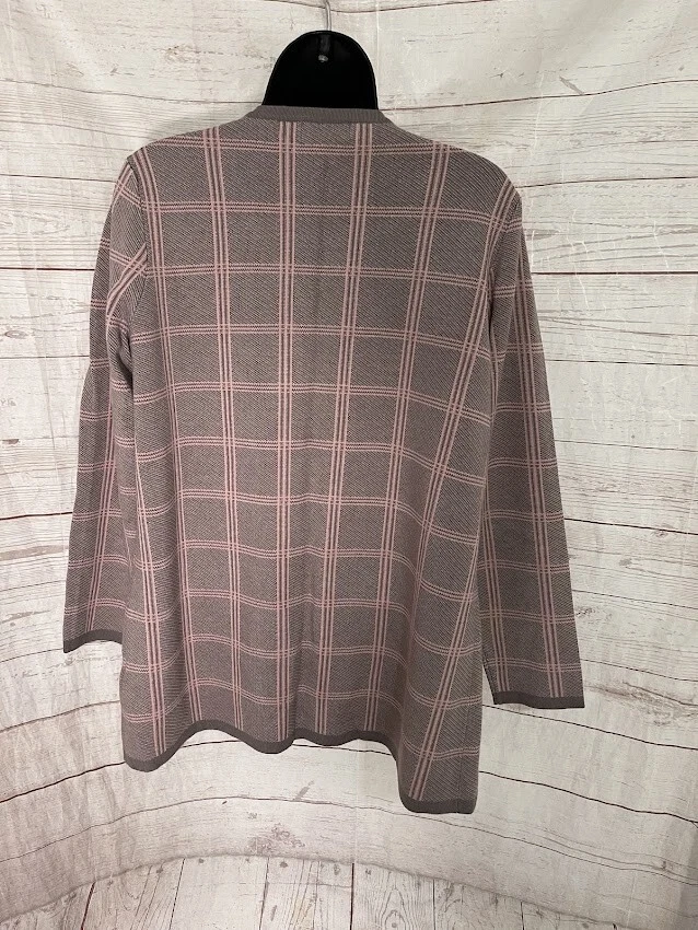 Cárdigan para mujer Appleseed frente abierto gris/rosa talla PM Foto 4 de 4