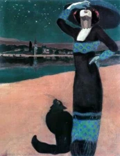 Slim Woman with Cat Geza Farago Archival Quality Art Print
