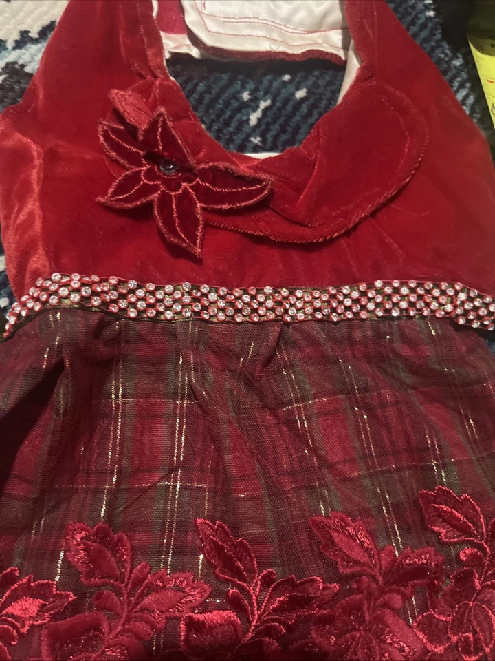 Dog Dress Custom Velvet Luxury Red Holiday Christmas Beaded M - Image 2 of 4