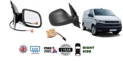 VW Transporter, Wing Mirror Unit 2016 to 2024, Right Side, Electric Heated Black