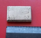 Vintage G R Crown - 1/2 troy oz .999 Fine Silver Extruded Fractional Bar Ingot
