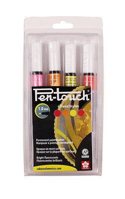 Sakura Pen Touch Fluorescent Paint Marker Fine Tip 4 Count Set