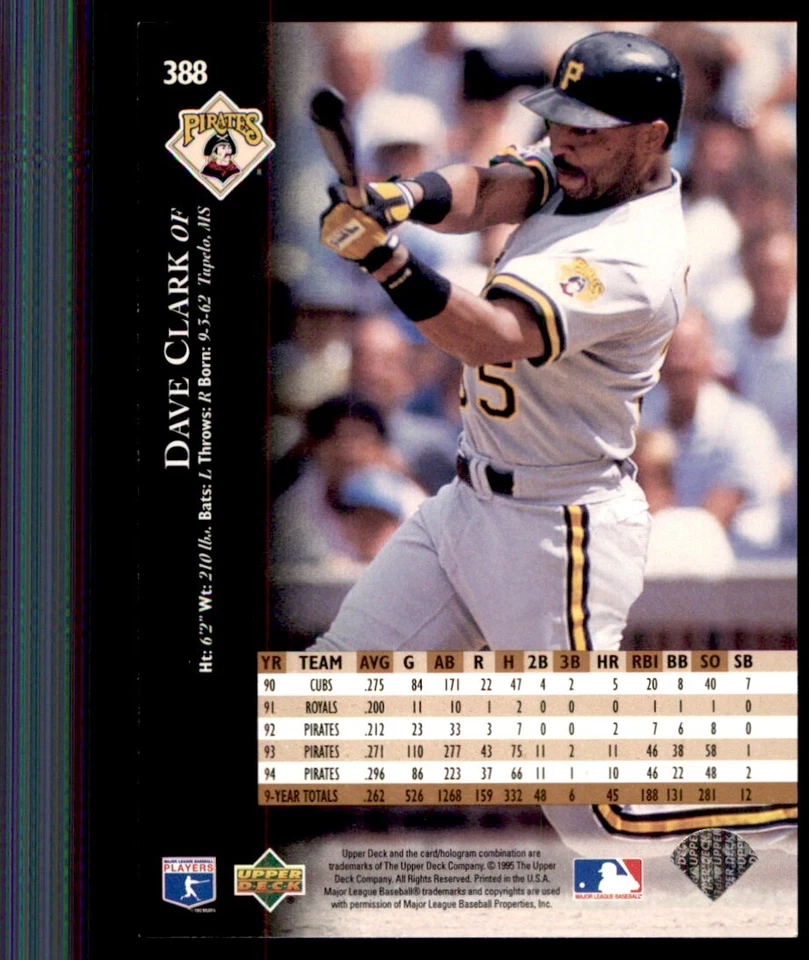 1995 Upper Deck Dave Clark Pittsburgh Pirates #388 - Image 2 of 2